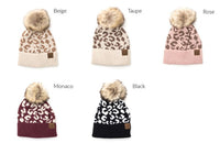 Leopard Fur Pom Beanie