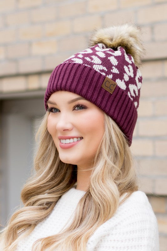 Leopard Fur Pom Beanie