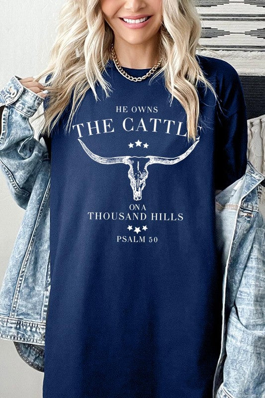 HE OWNS THE CATTLE HEAVY COTTON TEE