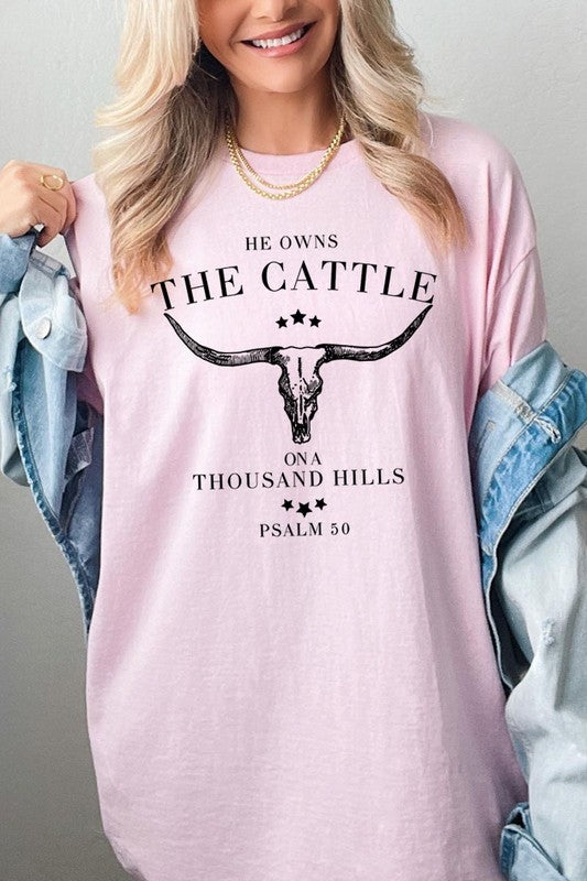 HE OWNS THE CATTLE HEAVY COTTON TEE