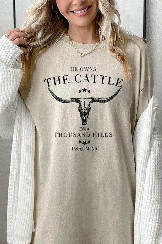 HE OWNS THE CATTLE HEAVY COTTON TEE