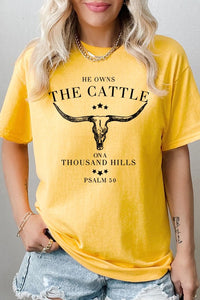 HE OWNS THE CATTLE HEAVY COTTON TEE