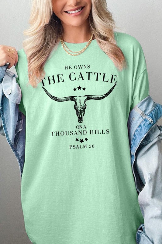 HE OWNS THE CATTLE HEAVY COTTON TEE