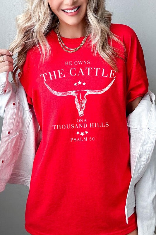 HE OWNS THE CATTLE HEAVY COTTON TEE