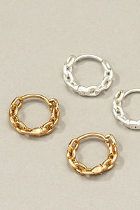 Premium Brass Chain Shape Huggie Hoop Earrings - Ivy & Lane