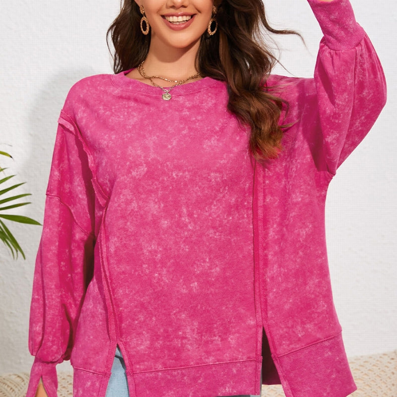 Solid Color Pullover Sweatshirt Women's European And American Loose Design - Ivy & Lane