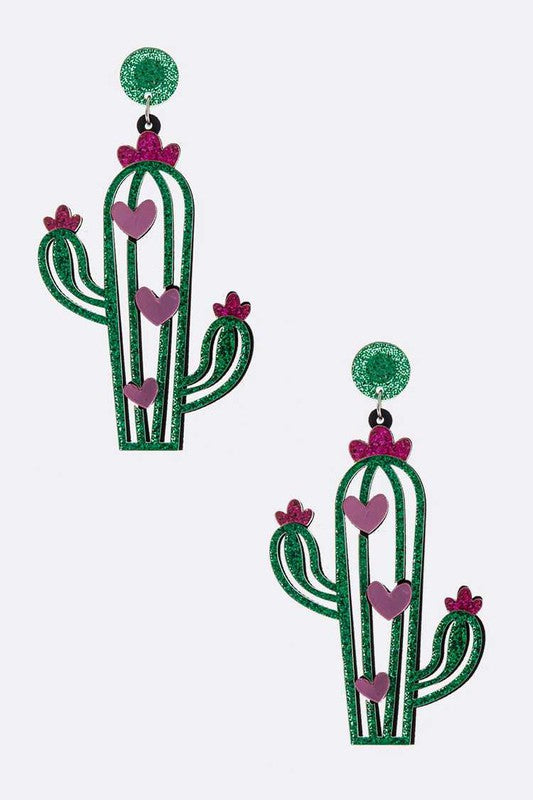 Glitter Cutout Cactus Earrings