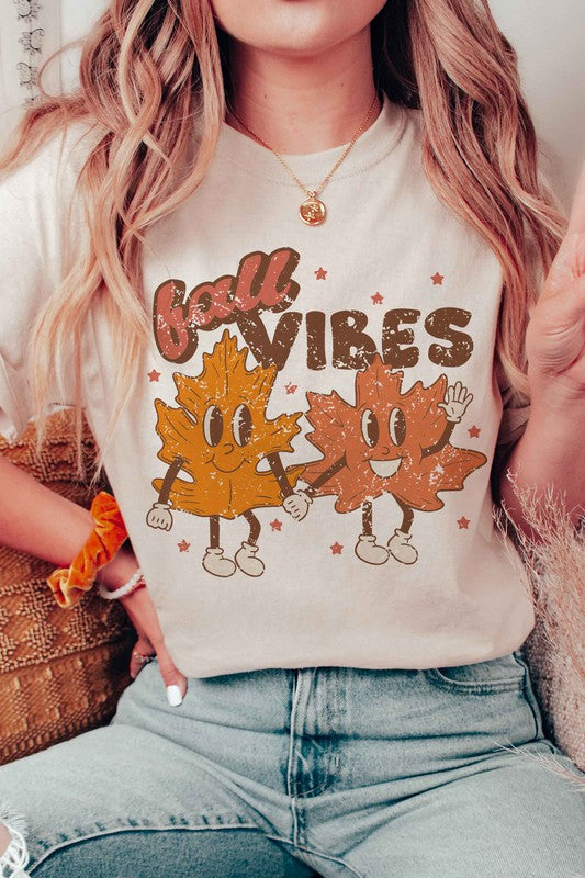 FALL VIBES AUTUMN LEAVES GRAPHIC TEE