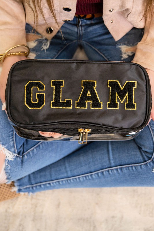 Black Glam Clear Cosmetic Fold Flat Makeup Bag