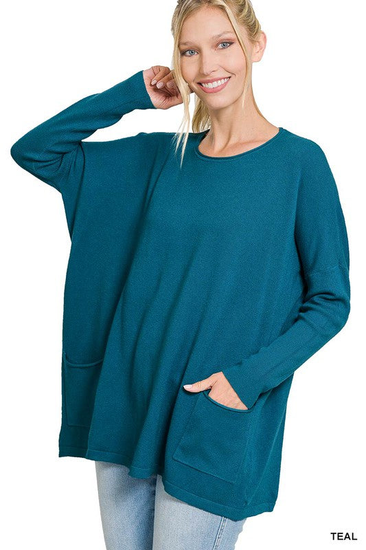 Oversized Front Pocket Sweater - Ivy & Lane