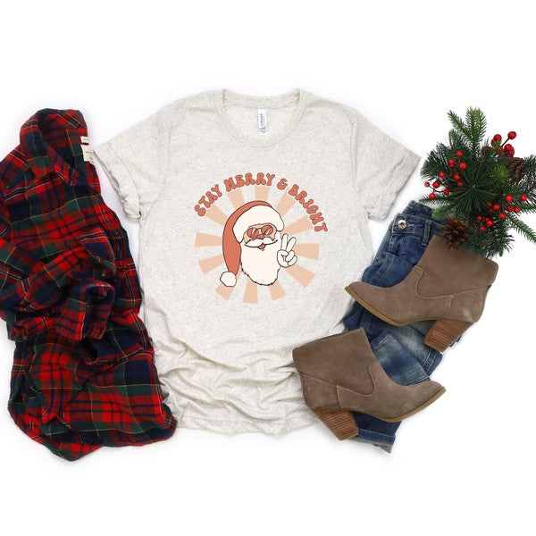 Stay Merry And Bright Santa Short Sleeve Tee - Ivy & Lane