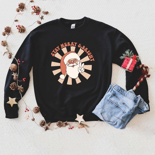 Stay Merry And Bright Santa Graphic Sweatshirt - Ivy & Lane