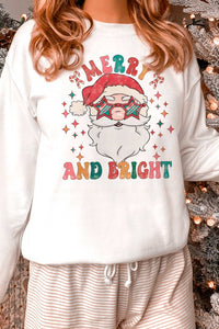 MERRY AND BRIGHT SANTA GRAPHIC SWEATSHIRT