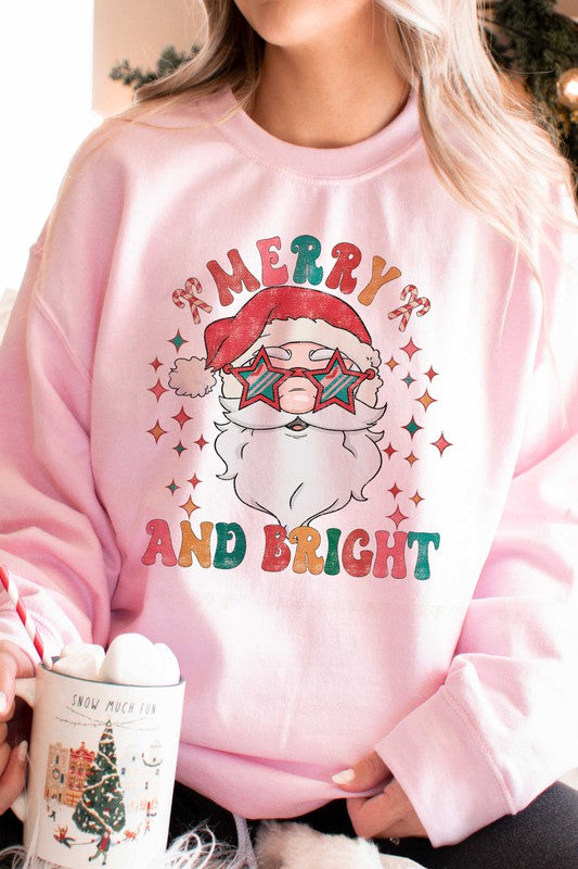 MERRY AND BRIGHT SANTA GRAPHIC SWEATSHIRT