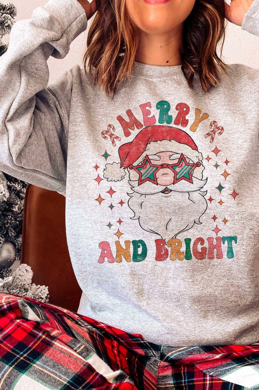 MERRY AND BRIGHT SANTA GRAPHIC SWEATSHIRT