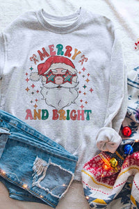 MERRY AND BRIGHT SANTA GRAPHIC SWEATSHIRT