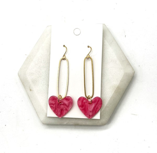 Pink Heart Minimalist Loop Earrings
