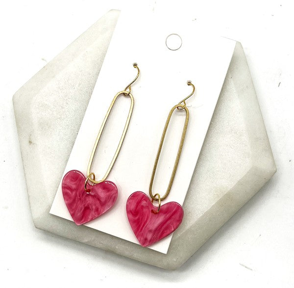 Pink Heart Minimalist Loop Earrings