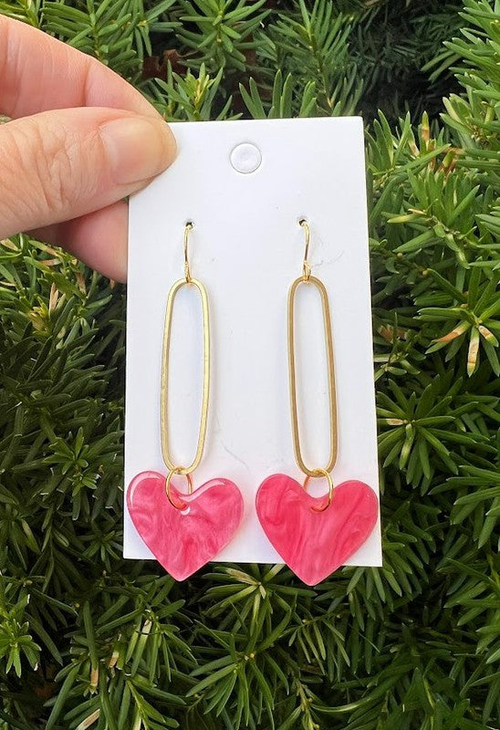 Pink Heart Minimalist Loop Earrings