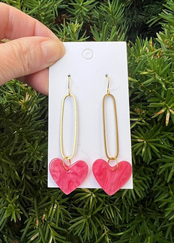 Pink Heart Minimalist Loop Earrings