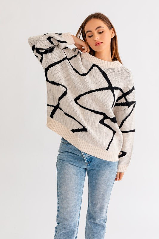 Abstract Pattern Oversized Sweater Top - Ivy & Lane