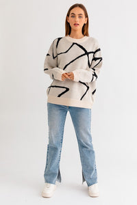 Abstract Pattern Oversized Sweater Top - Ivy & Lane