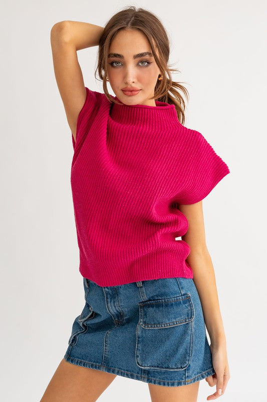 Turtle Neck Power Shoulder Sweater Vest - Ivy & Lane