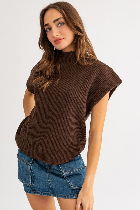 Turtle Neck Power Shoulder Sweater Vest - Ivy & Lane