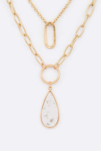 Stone Teardrop Layer Pendant Necklace