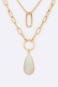 Stone Teardrop Layer Pendant Necklace