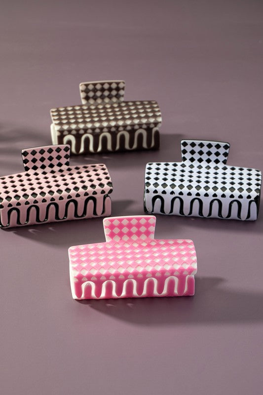Checker Pattern Rectangle Hair Claw Clip - Ivy & Lane
