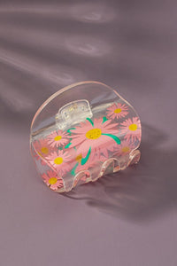 Clear lucite hair claw clip with flower prints