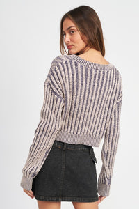 CONTRASTED CABLE KNIT SWEATER TOP - Ivy & Lane