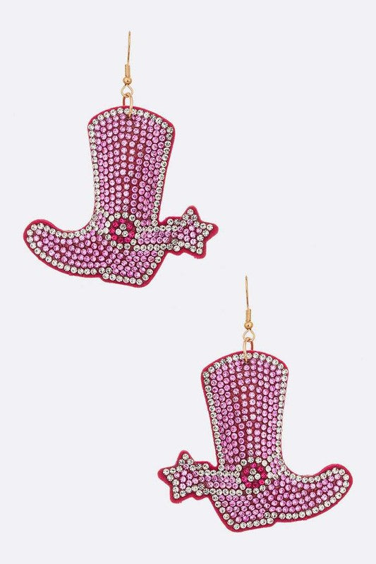 Pink Stone Cowboy Boots Pillow Earrings
