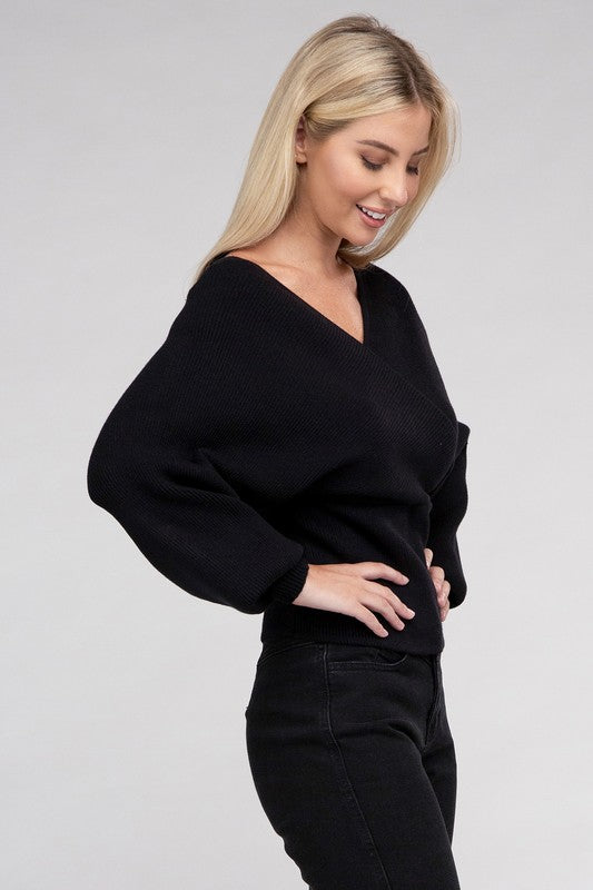 Viscose Cross Wrap Pullover Sweater - Ivy & Lane