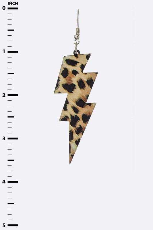 Leopard Printed Lightening Bolt Earrings