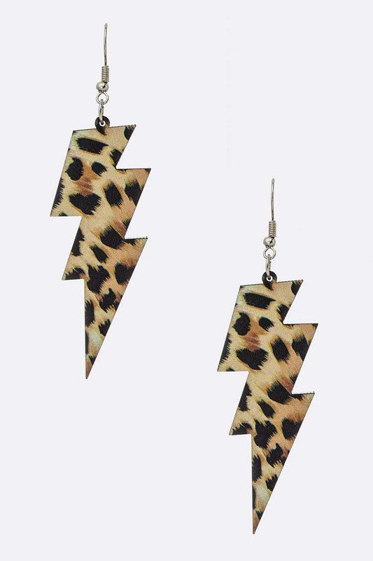 Leopard Printed Lightening Bolt Earrings