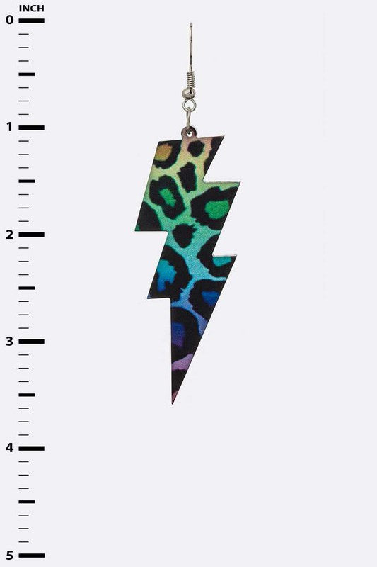 Mix Color Leopard Print Lightening Bolt Earrings