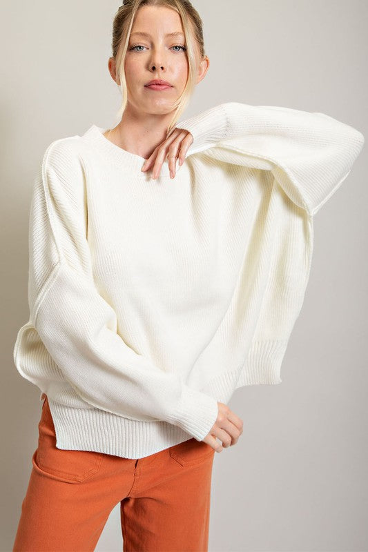 Long Sleeve Ribbed Sweater - Ivy & Lane