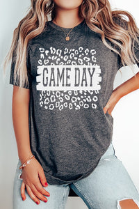 Fall Football Tee Game Day Leopard Block Graphic