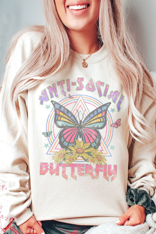 ANTI-SOCIAL BUTTERFLY GRAPHIC SWEATSHIRT