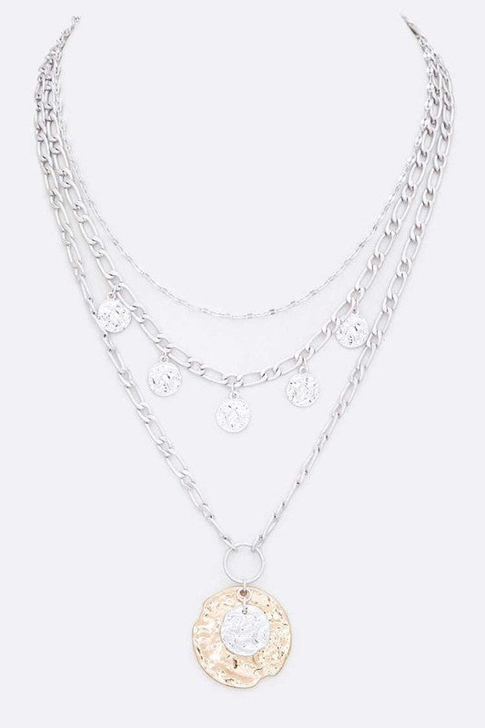 Textured Mix Tone Layered Pendant Necklace