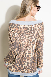 PLUS CHEETAH PRINT TERRY BANDED DETAIL TOP