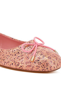 Apollon Bow Detail Foil Print Suede Ballerinas