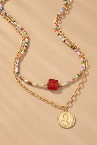 Two Layer Multi Color Bead and Chain Necklace - Ivy & Lane