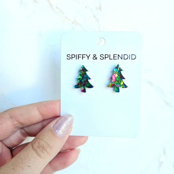 Christmas Tree Studs - Green Sparkle - Ivy & Lane