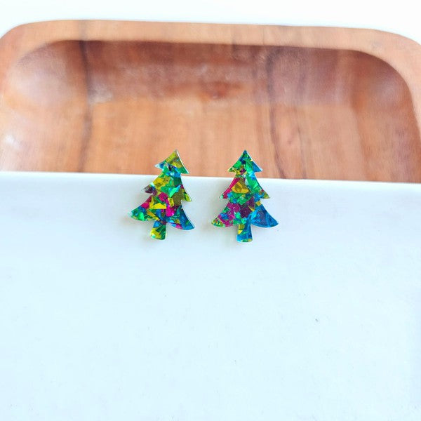 Christmas Tree Studs - Green Sparkle - Ivy & Lane
