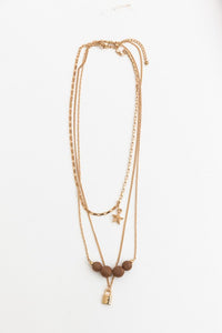 Three Layered Rustic Gold Charmed Necklace