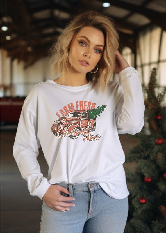 Farm Fresh Christmas Trees Graphic Long Sleeve Tee - Ivy & Lane