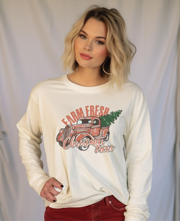 Farm Fresh Christmas Trees Graphic Long Sleeve Tee - Ivy & Lane